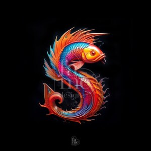 Pisces &quot;S&quot; Letter Zodiac Digital Art - Personalized Zodiac Signs with Letters