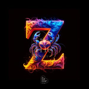 Cancer Alphabet &quot;Z&quot; Letter Zodiac Digital Art - Personalized Zodiac Signs with Letters
