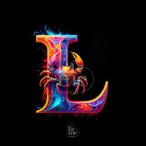 Arte digital del zodiaco con la letra "L" del alfabeto de Cáncer: signos del zodiaco personalizados con letras