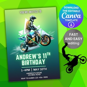 Motorrad-Geburtstagseinladung Motorrad-Geburtstags-Einladung benutzerdefinierte Dirt Bike-Einladung Kinder-Geburtstags-Einladungskarte Digitaler Download Party-Einladung