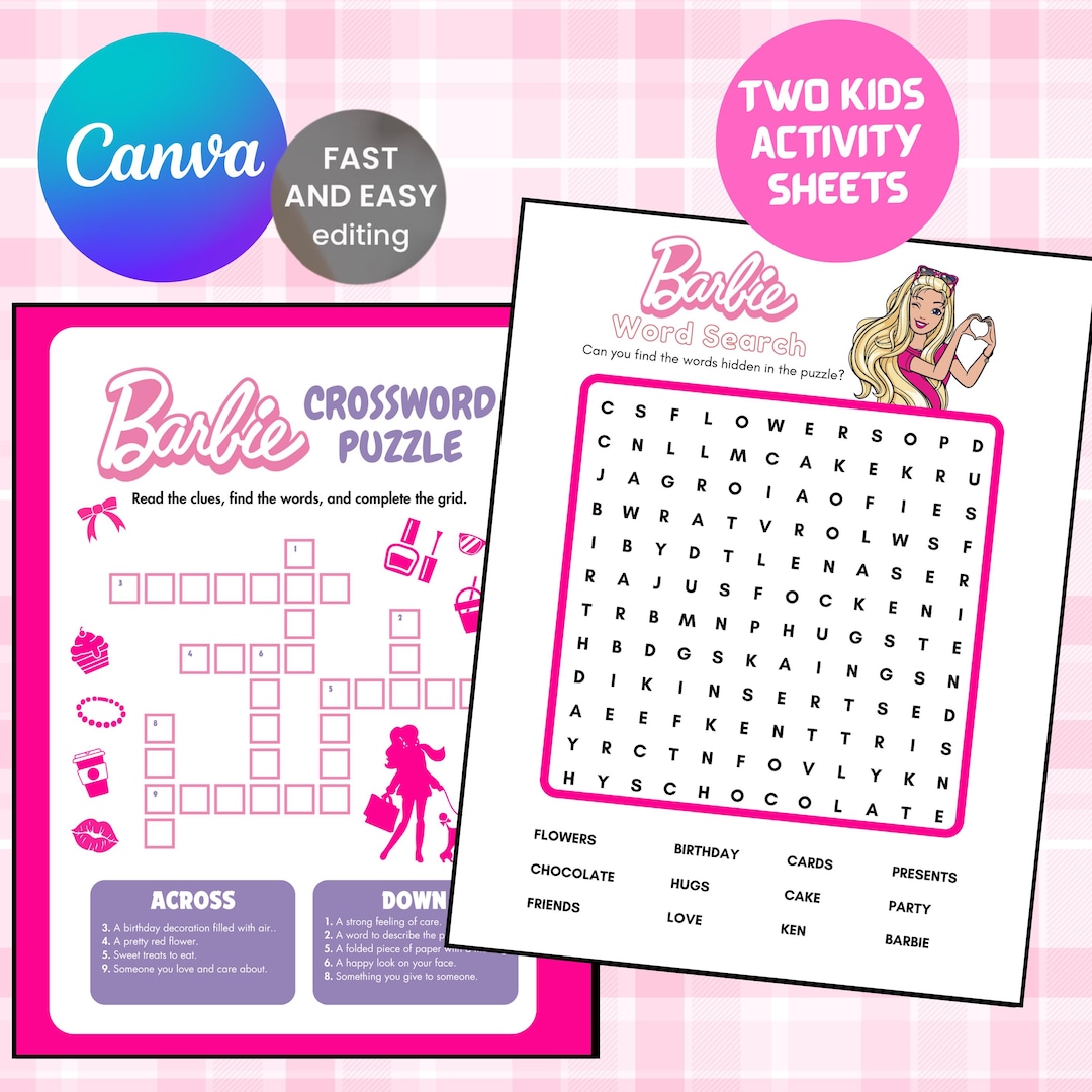 Barbie Activity Sheets for Kids Birthday Party Activity Digital ...