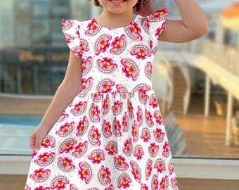 Alice in Wonderland Ruffle Dress, Disney Cheshire Cat Flutter Sleeve Dress, Disney Dress, Magic Kingdom Summer Vacation Skirt Gear Outfits