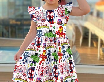 Spidey and His Amazing Friends Ruffle Dress, Spiderman Flutter Sleeve Dress, Marvel Dress, Spider-man Summer Vacation Skirt Gear Outfits