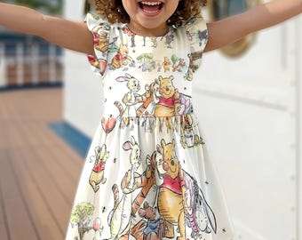 Winnie the Pooh Ruffle Dress, DN Pooh and Friends Flutter Sleeve Dress, Pooh Piglet Tigger Eeyore Dress Skirt Gear, Magic Kingdom Outfit