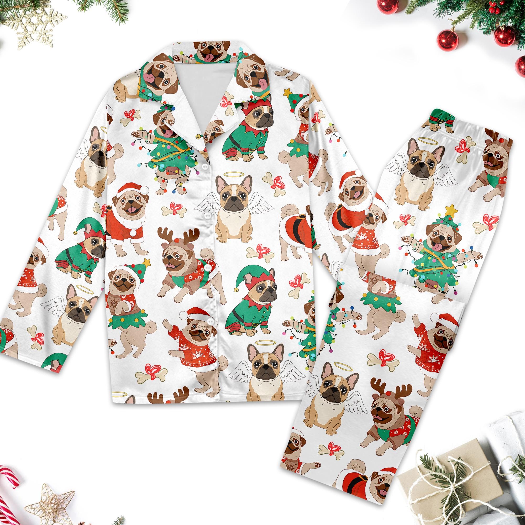 Discover French Bulldog Christmas Pajamas Set, French Bulldog Matching Pajamas Set, French Bulldog Xmas Holiday Party Gift, Dog Lovers Pyjamas Set