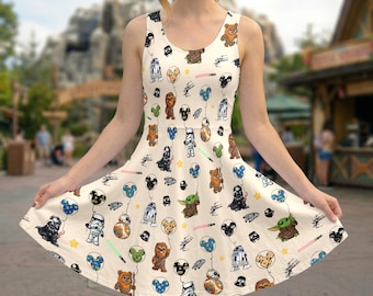 Star Wars Balloon Skater Dress, Baby Yoda Darth Vader R2D2 Dress for Women, Star Wars Disney Skater Dress, Magic Kingdom Summer Trip Outfits