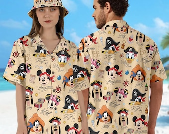 Disney Pirate Mickey & Friends Hawaiian Shirt, Minnie Goofy Donald Daisy Pluto Pirate Hawaii Shirt, Pirate Disney Cruise Trip Button Up Tee