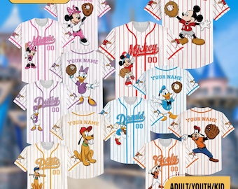 Camiseta de béisbol personalizada de Mickey y Minnie de Disney, ropa deportiva a juego para toda la familia, lindos regalos de cumpleaños para fanáticos de Disney, viaje familiar a Disneyland.