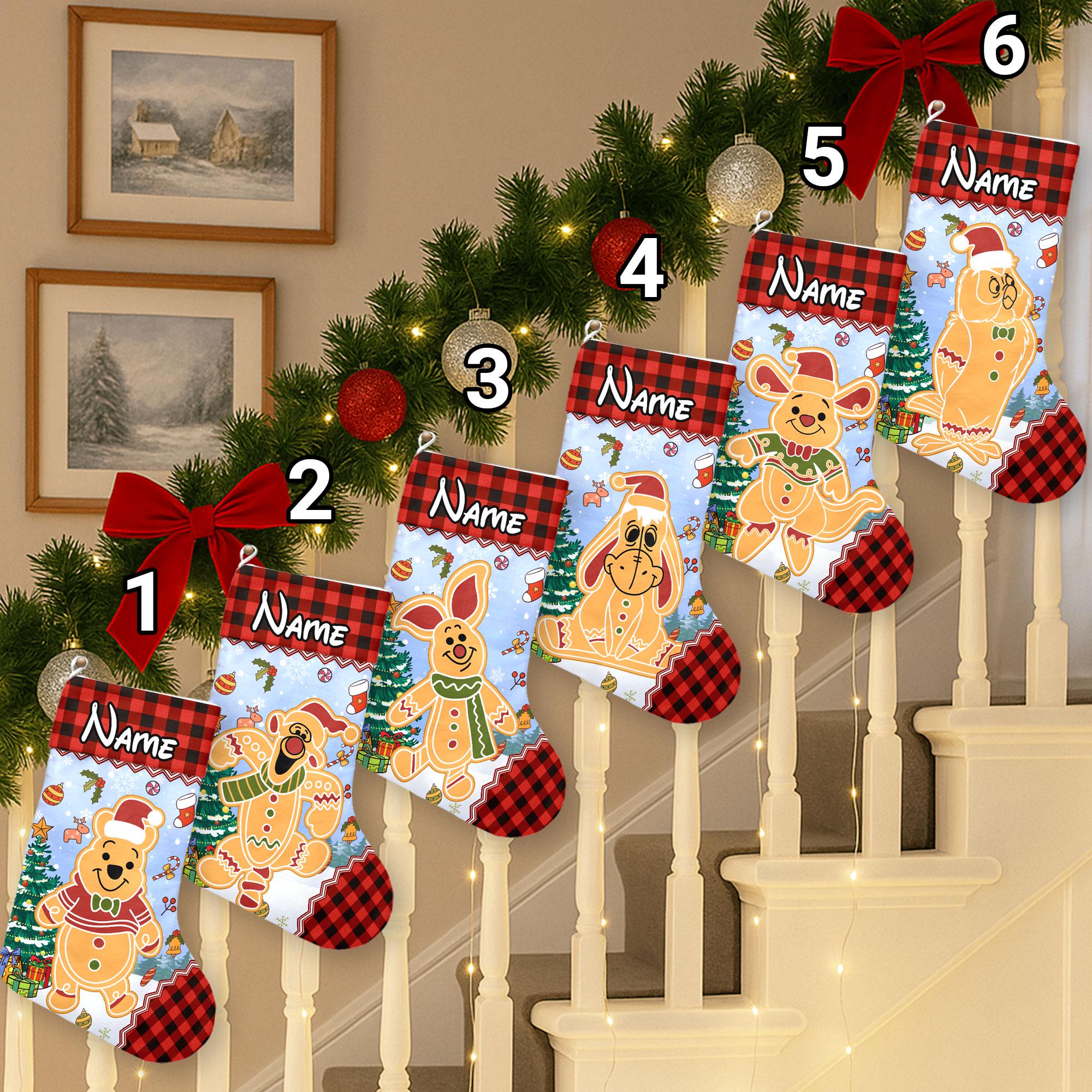 Discover Personalized Winnie The Pooh Gingerbread Disney Christmas Stockings, Disney Family Christmas Stockings With Name, Custom Pooh Bears Gifts