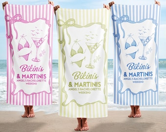 Personalized Bikinis and Martinis Beach Towel, Martinis Birthday Towel, Custom Cocktail Bachelorette Party Favors, Bridal Favors Pool Party