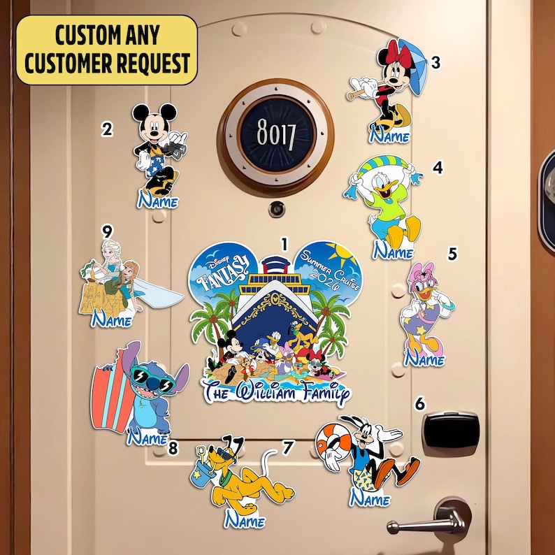 Custom Mickey & Friends DN Summer Cruise Magnets, DN Family Cruise Ship Stateroom Door, Mickey Mouse Wish Fantasy Magic 2025 Magnet image 2