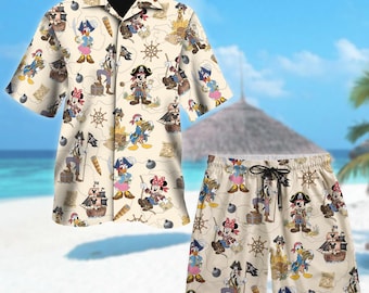 Disney Pirate Mickey & Friends Hawaiian Shirt, Minnie Goofy Donald Daisy Pluto Pirates Hawaii Shirt, Disney Cruise Trip Button Up Shirt