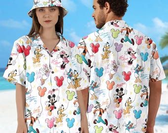 Mickey and Friends Balloon Signatures Hawaii Shirt, Mickey & Co Hawaiian Shirt, Disney Cruise Hawaii Shirt, Disneyland Summer Trip Shirt