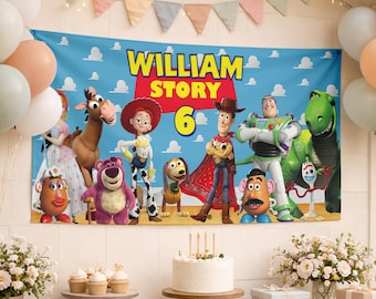 Personalized Toy Story Birthday Backdrop, DN Toy Story Banner, Toy Story Poster Banner For Boys Girl, Custom Name Age Buzz Woody Jessie