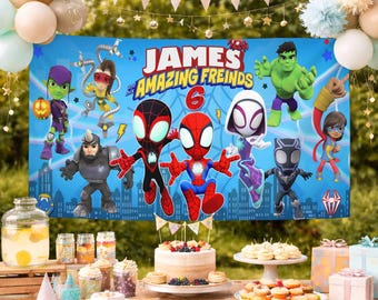 Custom Spidey and His Amazing Friends Birthday Banner, Spidey Birthday Party Backdrop, Spiderman Birthday Banner, Superhero Backdrop for Kid