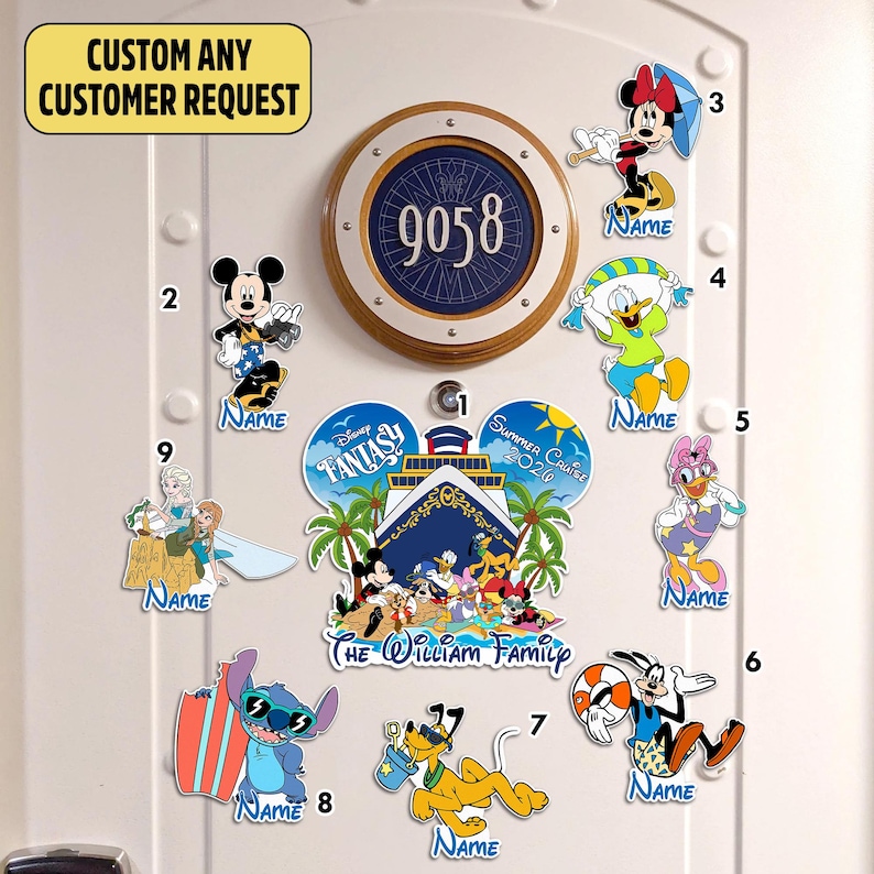 Custom Mickey & Friends DN Summer Cruise Magnets, DN Family Cruise Ship Stateroom Door, Mickey Mouse Wish Fantasy Magic 2025 Magnet image 4