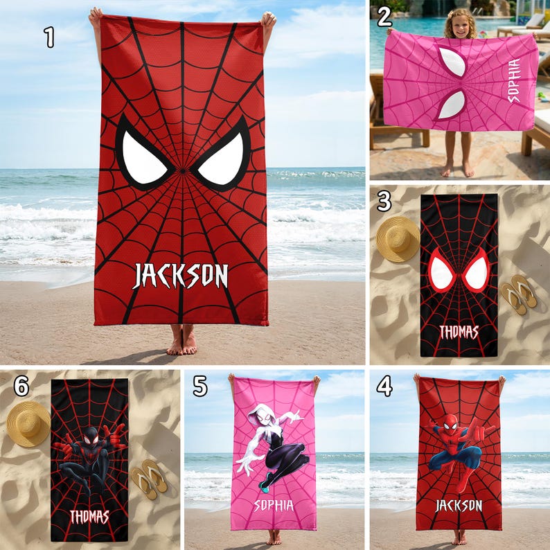 Personalized Spiderman Beach Towels, Spider Superhero Beach Towel for Kids, Spidey and His Amazing Friends Summer Pool Towel, Marvel Gifts image 1