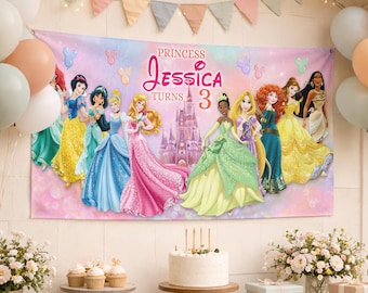 Custom DN Princess Birthday Banner Backdrop, DN Princess Backdrop, Birthday Banner, Princess Party Backdrop, Princess Party Decor