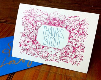 Thanks Bitch Handmade Designed Greeting Card Humor Funny Gift Thank you