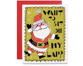 Want to sit on my lap Santa Christmas Card | Funny holiday card