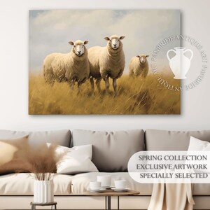Printable Sheep Wildlife Landscape Oil Painting, Vintage Nature Print, Sheep Art Print, Spring Sheep Antique Painting, For Country Lovers
