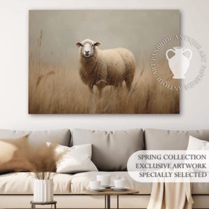 Printable Sheep Wildlife Landscape Oil Painting, Vintage Nature Print, Sheep Art Print, Spring Sheep Antique Painting, For Country Lovers