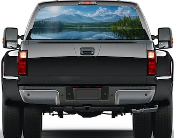 Mountain Lake Truck Back Window Graphics Flag Decal, Rear Window Vinyl Wrap Full Window Decals for Car Truck RV SUV Decals Decor