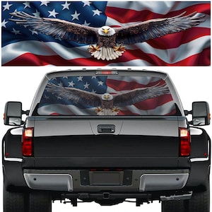 Eagle Flag Truck Rear Window Decal: Patriotic Vinyl Wrap