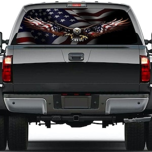 Flag Eagle Truck Back Window Graphics, Bald Eagle Flag Decal, Rear Window Vinyl Wrap Full Window Decals for Car Truck RV SUV Decals Decor