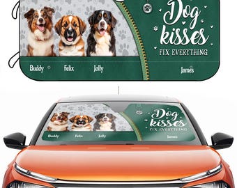 Personalized Auto Sun Shade, Custom Pet American Flag Windshield, Custom Photo Dog Car Protector