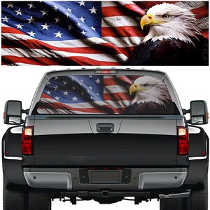 thumbnail image 2 of Graphix Express Truck Back Window Graphics Eagle American Flag (P596) See Through 2 of 5