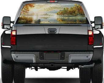 Lake Mountain Truck Back Window Graphics Decal, Autumn Rear Window Vinyl Wrap Full Window Decals for Car Truck RV SUV Decals Decor