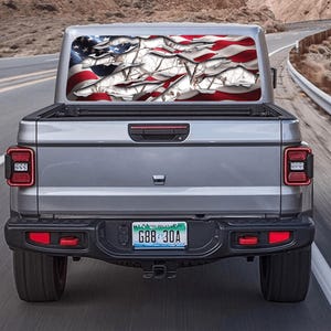 Flag American Truck Back Window Graphics, Metal Flag Decal, Rear Window Vinyl Wrap Full Window Decals for Car Truck RV SUV Decor