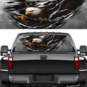 Eagle Metal Truck Back Window Graphics, Bald Eagle Flag Decal, Rear Window Vinyl Wrap Full Window Decals for Car Truck RV SUV Decals Decor