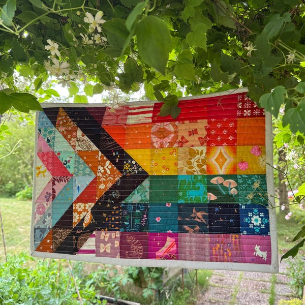 Quilted Progress Pride Flag in Ruby Star Society Fabric, Finished Wall Hanging