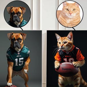 Custom American Football Pet Portrait,Sports Pet Portrait,Custom Pet Portrait,Funny Pet Portrait,NFL Portrait gift,Custom Dog Portrait