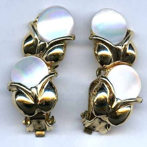 Mother of Pearl Button Clip On  Earrings