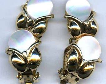 Mother of Pearl Button Clip On  Earrings