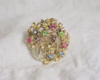 Pastel Crystal Flower Bouquet Brooch