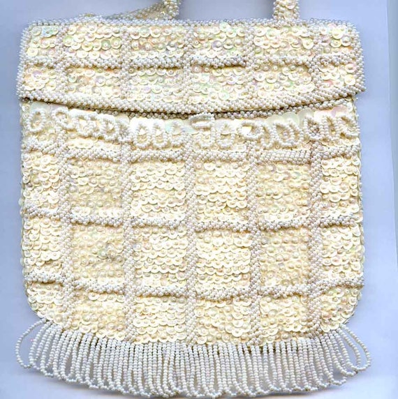 50's Stylecraft Cream Colored Beaded Purse Bridal 