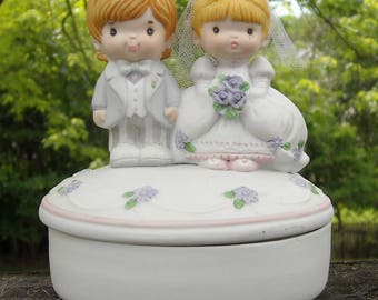 1986 Precious Moments Happily Ever After Trinket Box Cake Topper