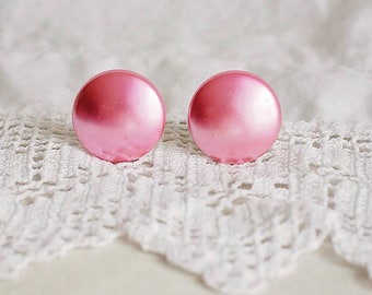 Pink Satin Button Clip On Earrings