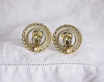 Gold Tone with Pearl Clip On Earrings