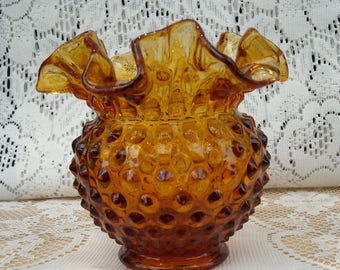 Amber Hob Nob Scalloped Vase Vintage