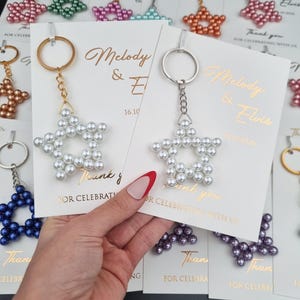 Weiße Hochzeits-Gastgeschenke, glänzende weiße Perle Schlüsselbund, Perle Schlüsselbund, Dankes-Karte, Event & Feier Gefälligkeiten, Hochzeitsgeschenke