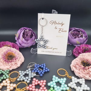 Regalos de bodas de plata, llavero de perla de plata, llavero de perla, tarjeta de agradecimiento, regalos para eventos y celebraciones, regalos de boda