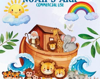 Noah's Ark Clipart Bundle – Baby Animals, Rainbow (Digital Download)