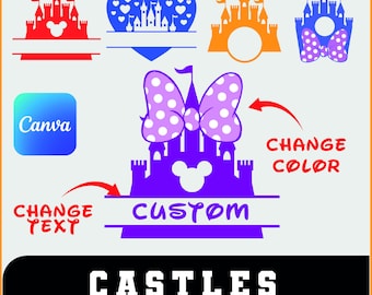 Disney Castle SVG Bundle, Magical Princess Clipart, Canva Editable (Digital Download)