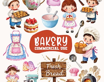 Cute Baby Bakery Clipart – Cakes, Donuts, Baking Tools (Digital Download)