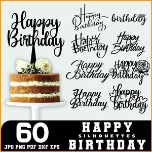 Happy Birthday Text Silhouette SVG Bundle | Birthday Party & Celebration Designs | Laser Cut Files